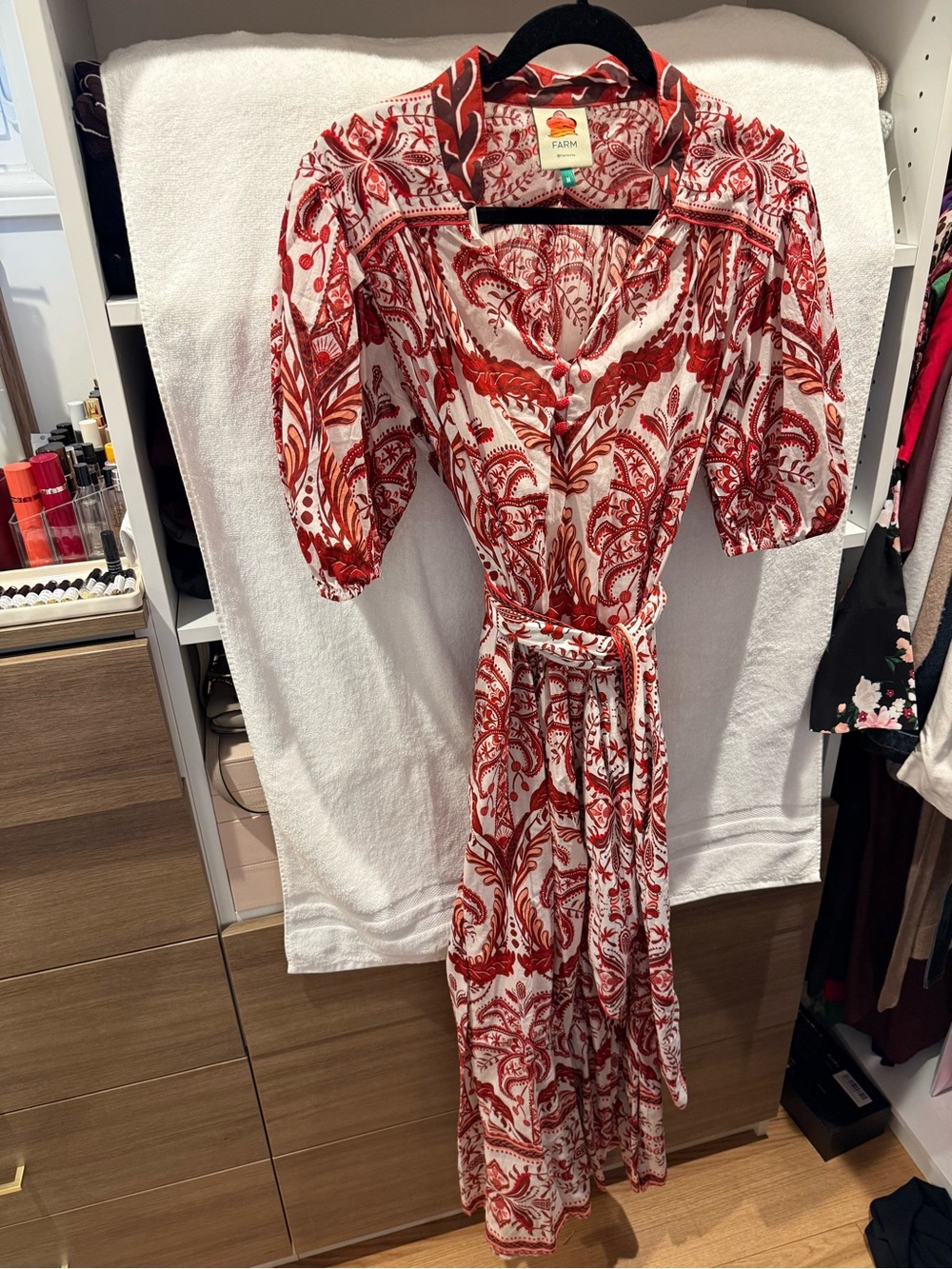 FARM Rio Red and Off White tropical cameo belted maxi dress, M - Picture 4 of 8